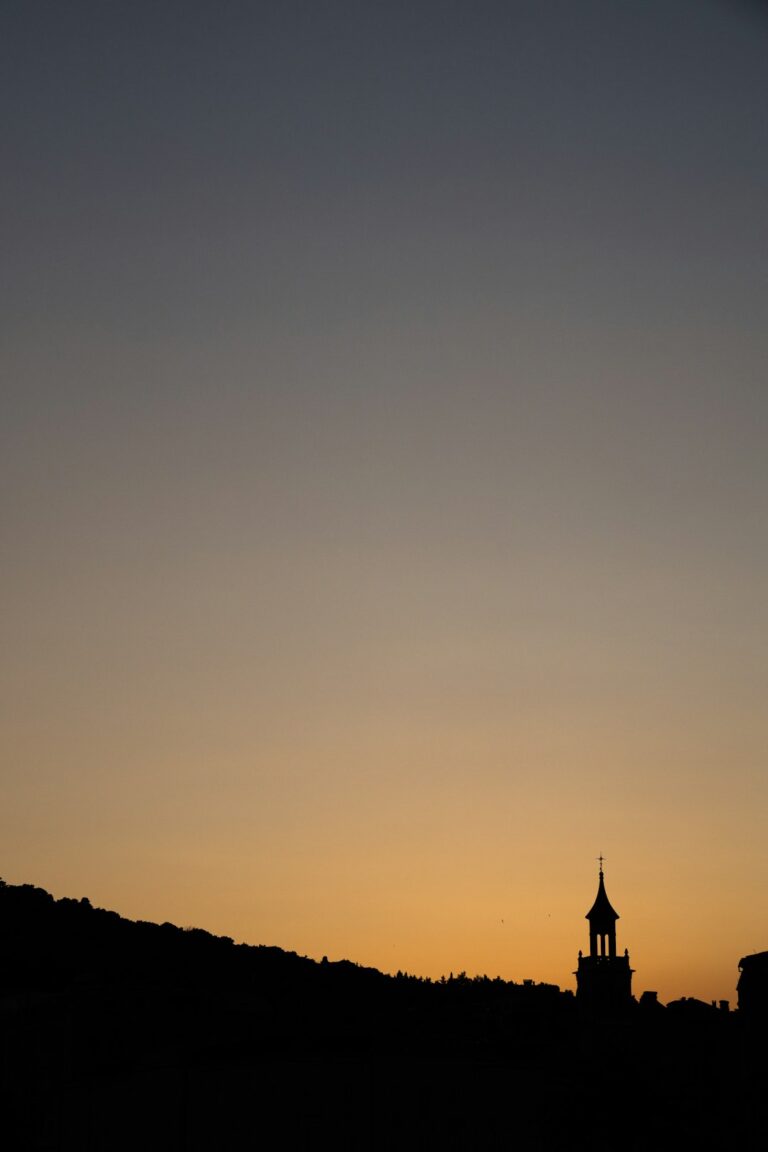 silhouette of building during sunset