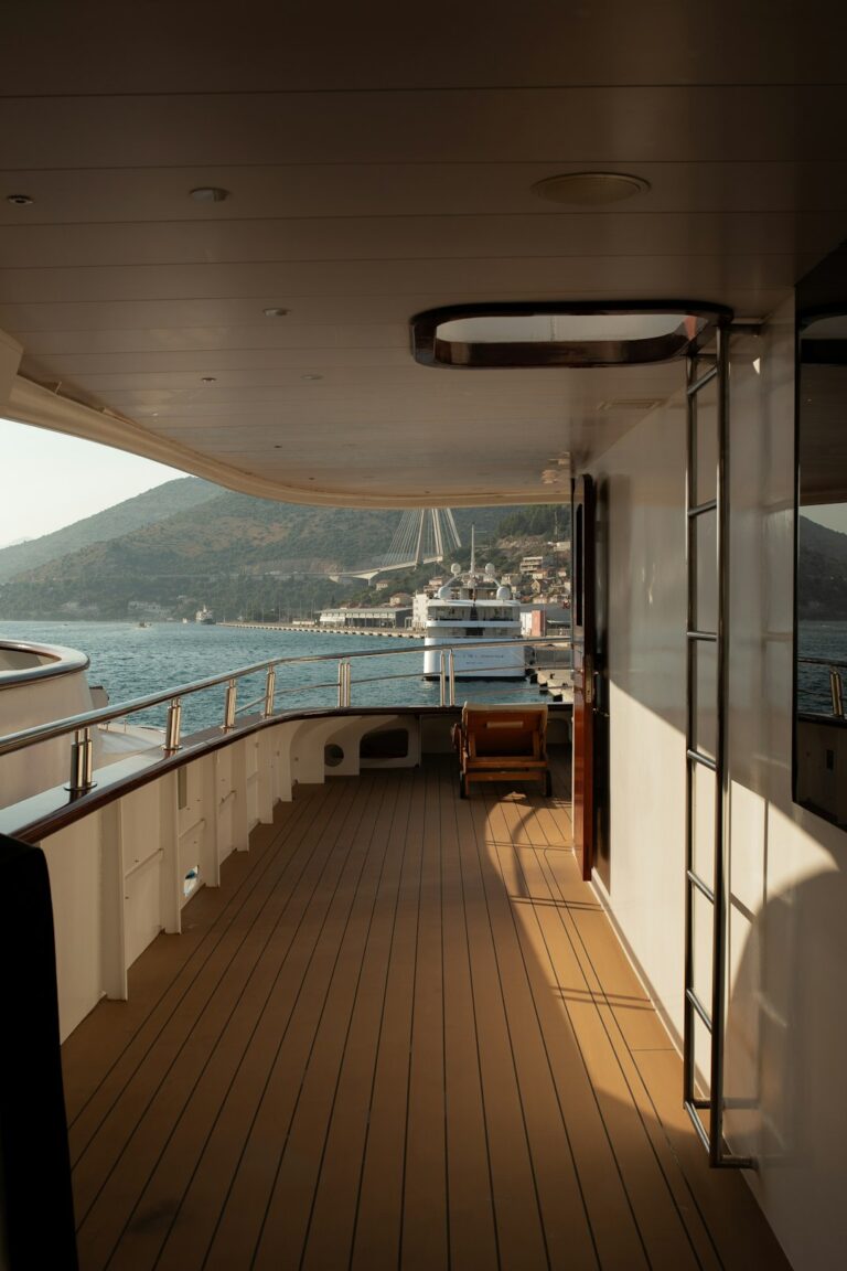 Skydeck level of a docked yacht in Dubrovnik, Croatia.