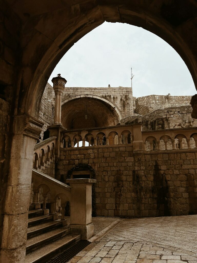 How to Stay Safe in Dubrovnik: Travel Safety Tips โ Travel Guide to Dubrovnik 122 A large stone building with a staircase leading up to it